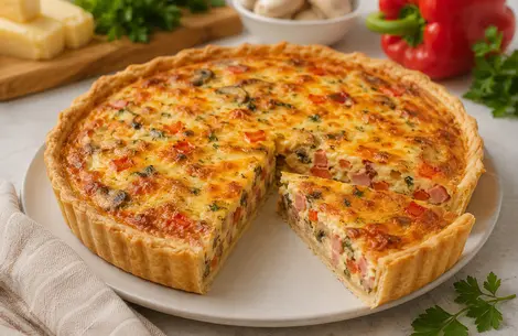 Пирог с ветчиной, сыром и перцем рецепт