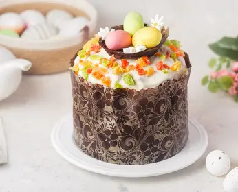 Творожный кулич с цукатами, грецкими орехами, изюмом и шоколадом 1кг 