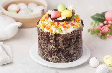 Творожный кулич с цукатами ,грецкими орехами  изюмом и шоколадом 1кг