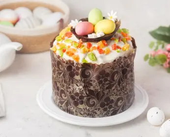 Творожный кулич с цукатами, грецкими орехами, изюмом и шоколадом 1кг 